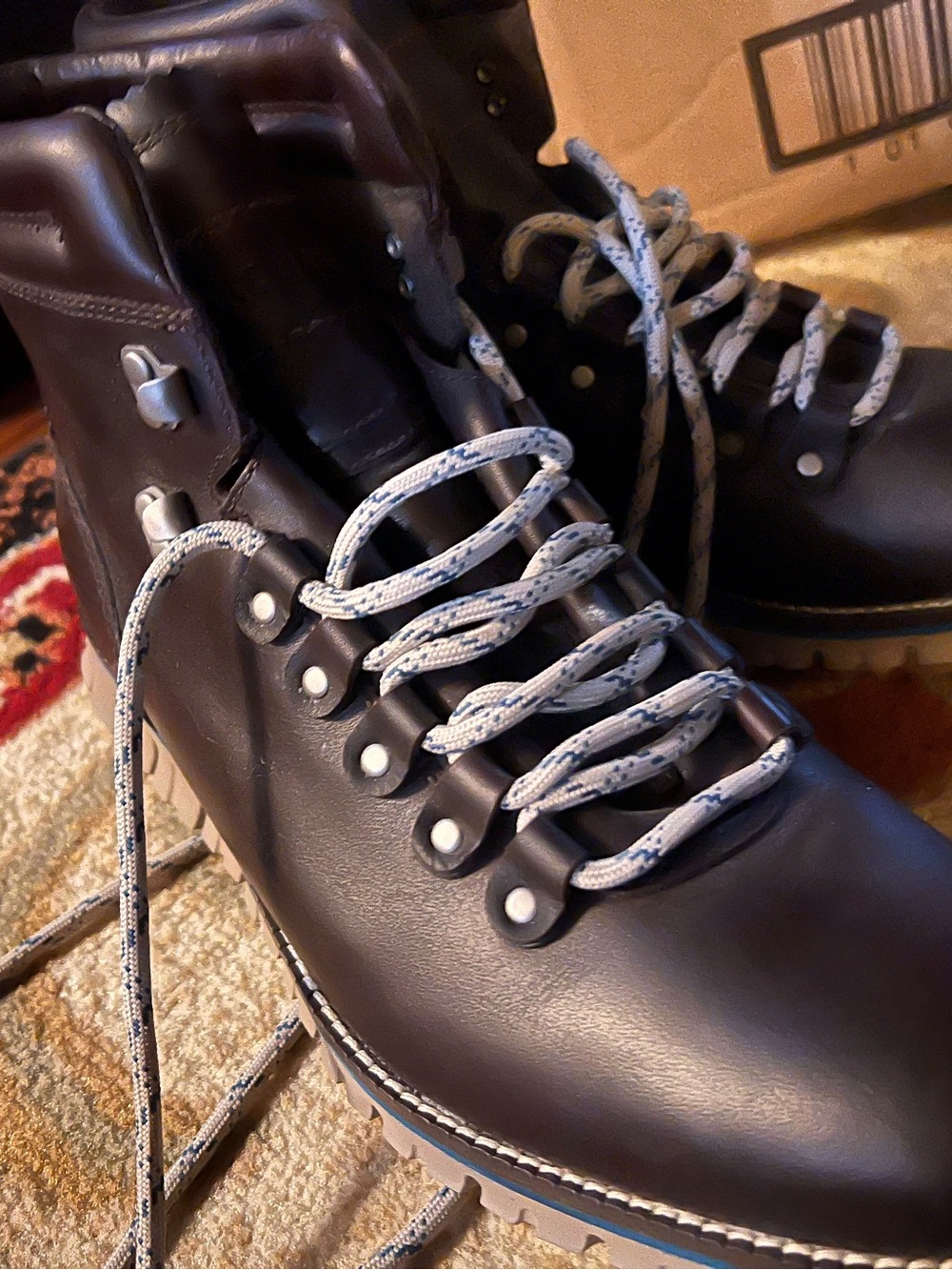 Cole Haan Men's Dark Brown Leather Hiking Boots with White-Speckled Laces